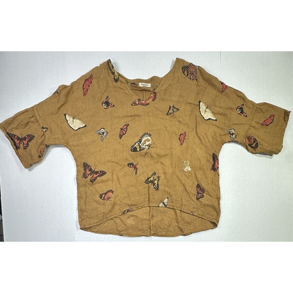 Alessia Pacini Linen Butterfly Blouse Women's Medium Brown Made in Italy Top - Picture 1 of 6